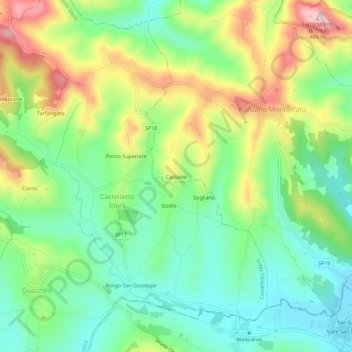 Mapa topográfico Cassone, altitude, relevo