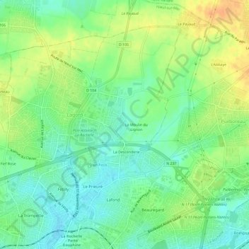 Mapa topográfico Le Lignon, altitude, relevo