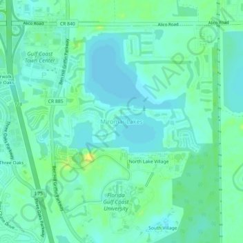 Mapa topográfico Miromar Lakes, altitude, relevo
