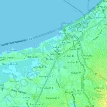 Mapa topográfico Talaba 3, altitude, relevo