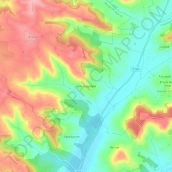 Mapa topográfico Saint-Hyppolyte, altitude, relevo