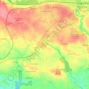 Mapa topográfico Goarem Dour Bras, altitude, relevo