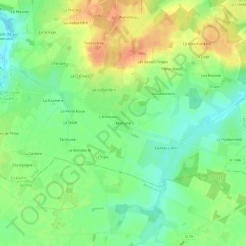 Mapa topográfico Martigne, altitude, relevo