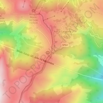 Mapa topográfico Forca Canapine, altitude, relevo