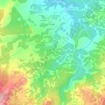 Mapa topográfico Anxeriz, altitude, relevo