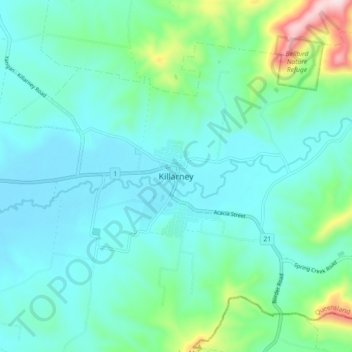 Mapa topográfico Killarney, altitude, relevo