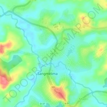 Mapa topográfico Akon, altitude, relevo
