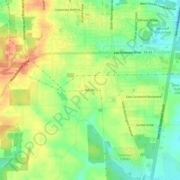 Mapa topográfico Bel Air, altitude, relevo