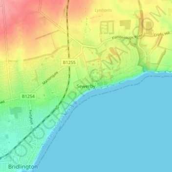 Mapa topográfico Sewerby, altitude, relevo