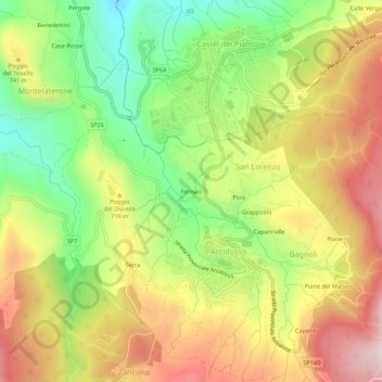 Mapa topográfico Fornaci, altitude, relevo