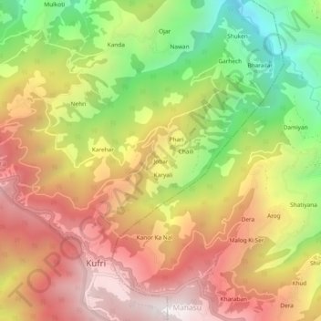 Mapa topográfico Jobar, altitude, relevo