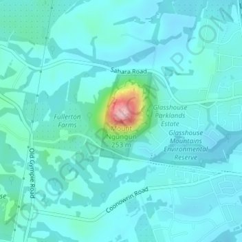 Mapa topográfico Mount Ngungun, altitude, relevo