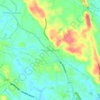 Mapa topográfico Pezhakkappilly, altitude, relevo