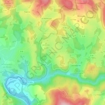 Mapa topográfico Fontaneix, altitude, relevo
