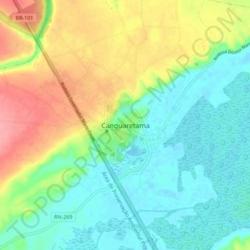 Mapa topográfico Canguaretama, altitude, relevo