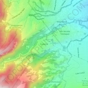 Mapa topográfico Ocotenco, altitude, relevo