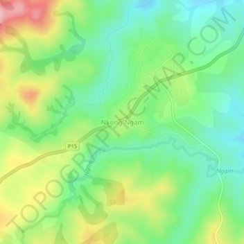Mapa topográfico Nkong-Ngam, altitude, relevo