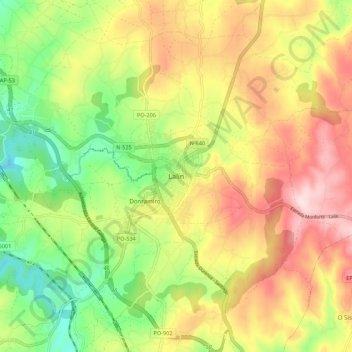 Mapa topográfico Lalín, altitude, relevo
