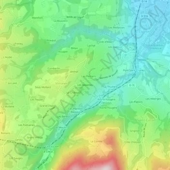Mapa topográfico Les Molettes, altitude, relevo