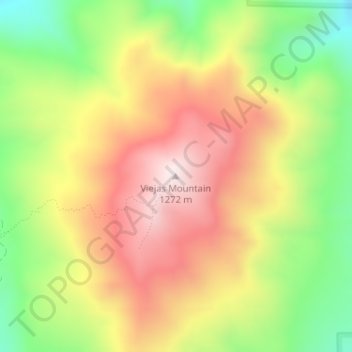 Mapa topográfico Viejas Mountain, altitude, relevo