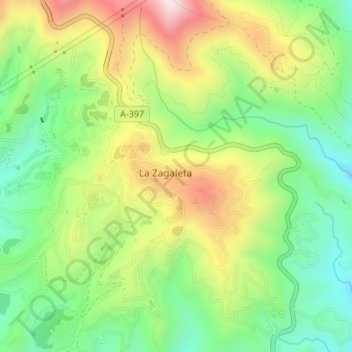Mapa topográfico Zagaleta, altitude, relevo