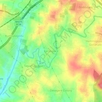 Mapa topográfico Kambipura, altitude, relevo