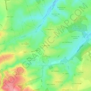 Mapa topográfico Les Bernards, altitude, relevo