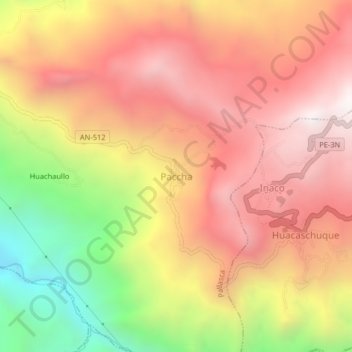 Mapa topográfico Paccha, altitude, relevo