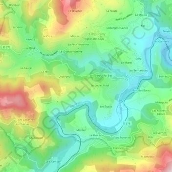 Mapa topográfico Bonnelières, altitude, relevo