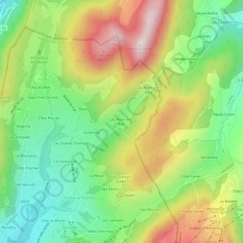 Mapa topográfico Les Arces d'en Bas, altitude, relevo