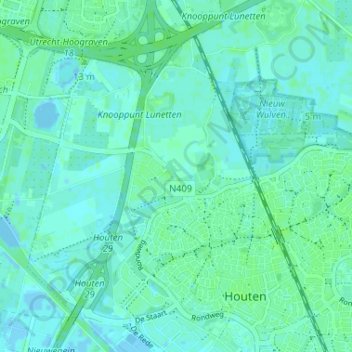 Mapa topográfico Oud-Wulven, altitude, relevo