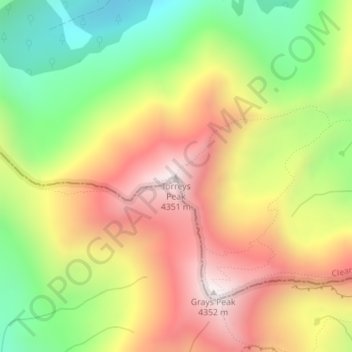 Mapa topográfico Torreys Peak, altitude, relevo