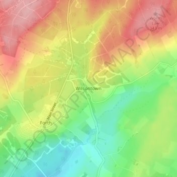 Mapa topográfico Wilsontown, altitude, relevo