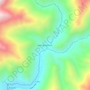 Mapa topográfico Junta de Valeriano, altitude, relevo