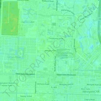 Mapa topográfico Military Park, altitude, relevo