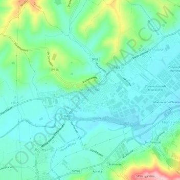 Mapa topográfico Montecchio, altitude, relevo