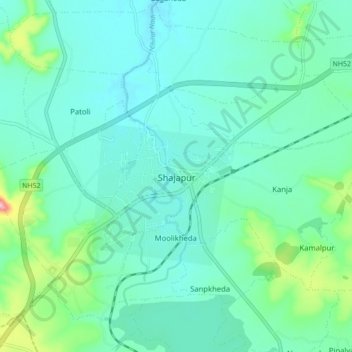 Mapa topográfico Shajapur, altitude, relevo