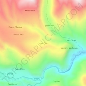 Mapa topográfico Lecce Pata, altitude, relevo