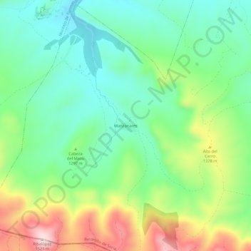 Mapa topográfico Manzanares, altitude, relevo
