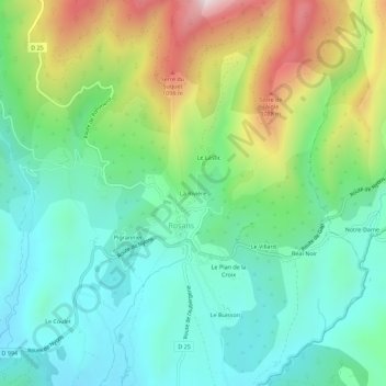 Mapa topográfico La Rivière, altitude, relevo