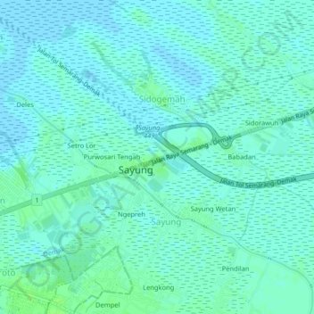 Mapa topográfico Puwosari Timur, altitude, relevo