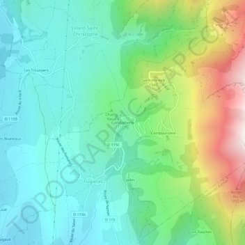 Mapa topográfico Combalberte, altitude, relevo