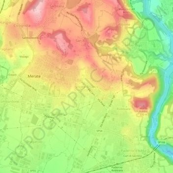 Mapa topográfico Novate Brianza, altitude, relevo