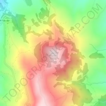 Mapa topográfico Monte Cece, altitude, relevo