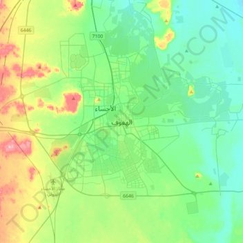 Mapa topográfico Al-Hofuf, altitude, relevo