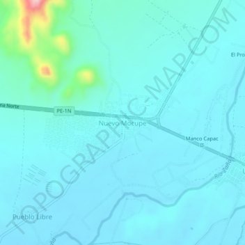 Mapa topográfico Nuevo Mocupe, altitude, relevo