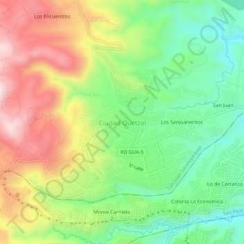 Mapa topográfico Ciudad Quetzal, altitude, relevo