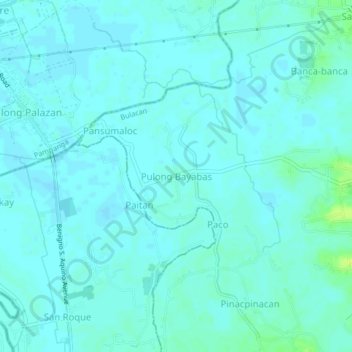 Mapa topográfico Pulong Bayabas, altitude, relevo