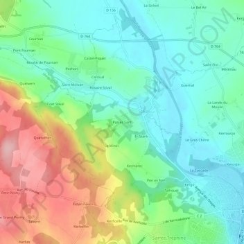 Mapa topográfico Pan er Sant, altitude, relevo