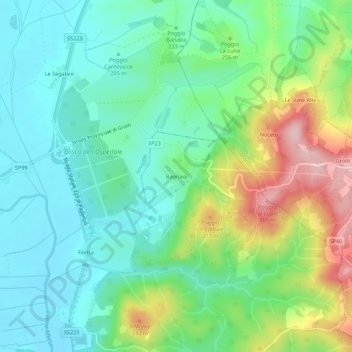 Mapa topográfico Bagnaia, altitude, relevo